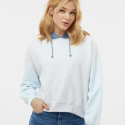 Women's Sueded Fleece Colorblocked Crop Hooded Sweatshirt Thumbnail